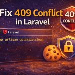Fix 409 Conflict error in Laravel (cookies, cache, WAF)