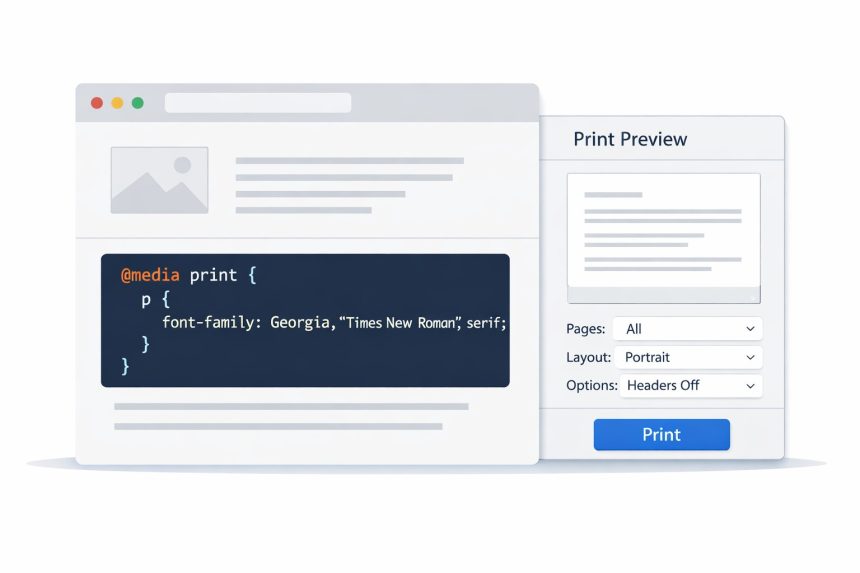 CSS print styles shown in a clean print preview layout