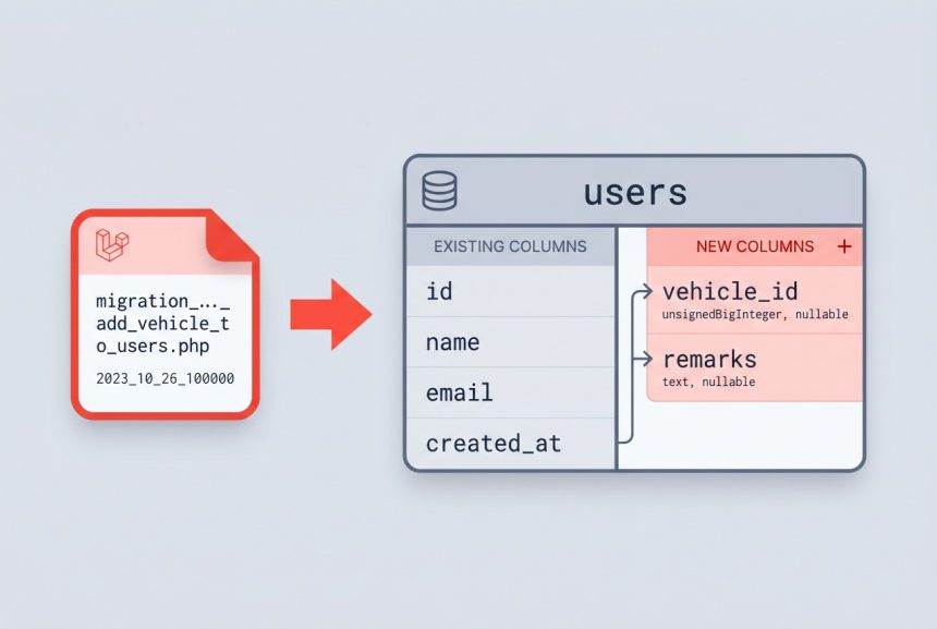 Laravel migration adding two new columns to an existing transactions table