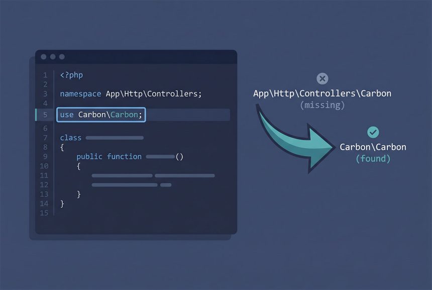 Laravel Carbon not found error — namespace import fix