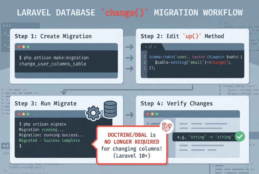 Laravel migration using change() to alter a column type from VARCHAR to DECIMAL on an existing table