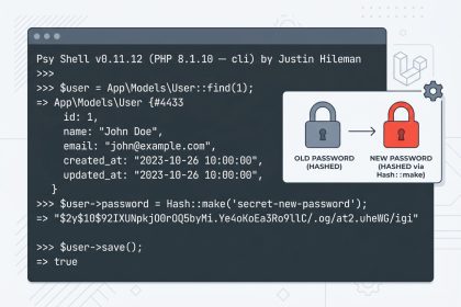 Laravel user password being updated via artisan tinker with Hash::make
