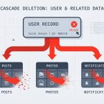 Deleting a Laravel user cascades to remove related posts, photos, and notifications