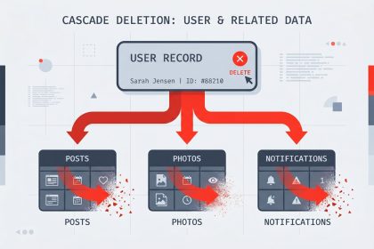 Deleting a Laravel user cascades to remove related posts, photos, and notifications