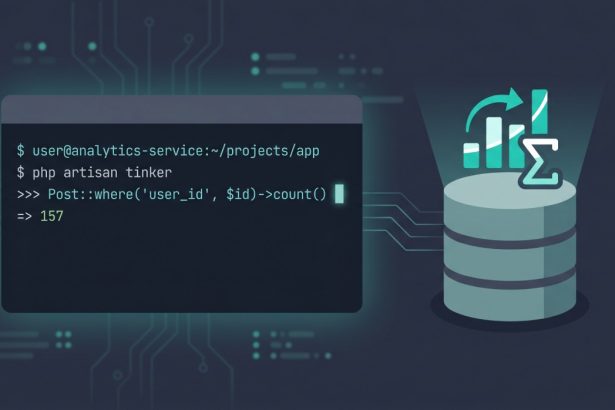 Laravel Eloquent count rows — Post::count query snippet with aggregate bar chart icon