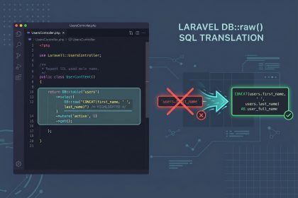 Laravel unknown column CONCAT fix — DB::raw and selectRaw bypass identifier escaping
