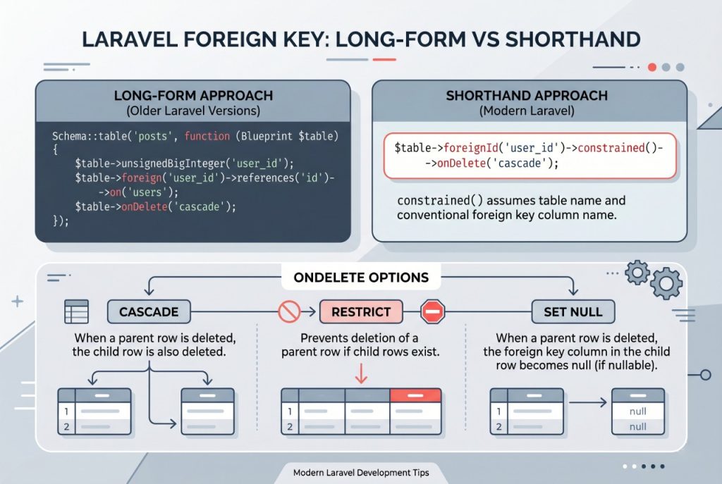 Laravel migration defining a foreign key from posts to users with cascade on delete
