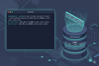 Laravel rollback specific migration — Artisan migrate:rollback --path command illustration