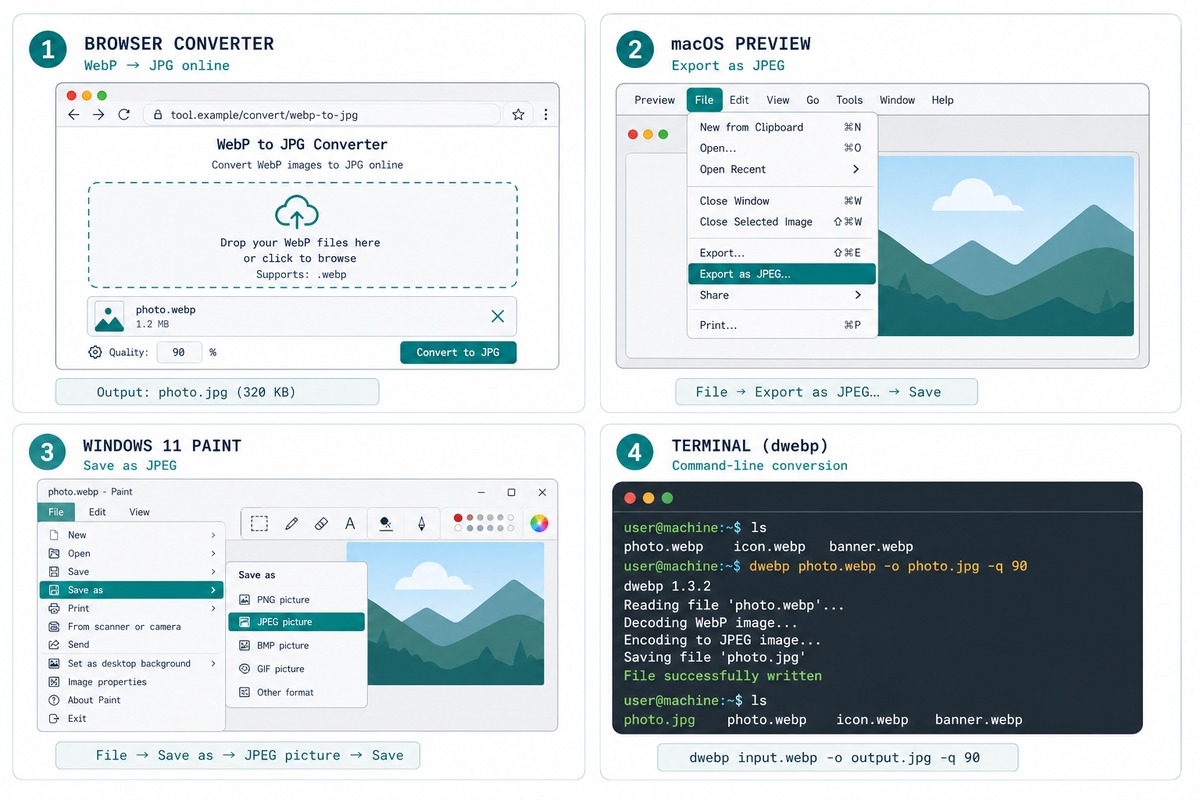 WebP to JPG conversion — browser-based, quality slider, batch ZIP download
