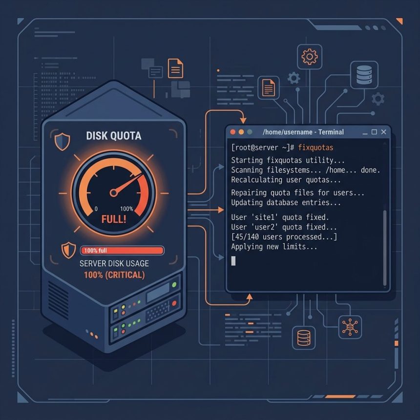 Fix broken cPanel disk quotas with the fixquotas script