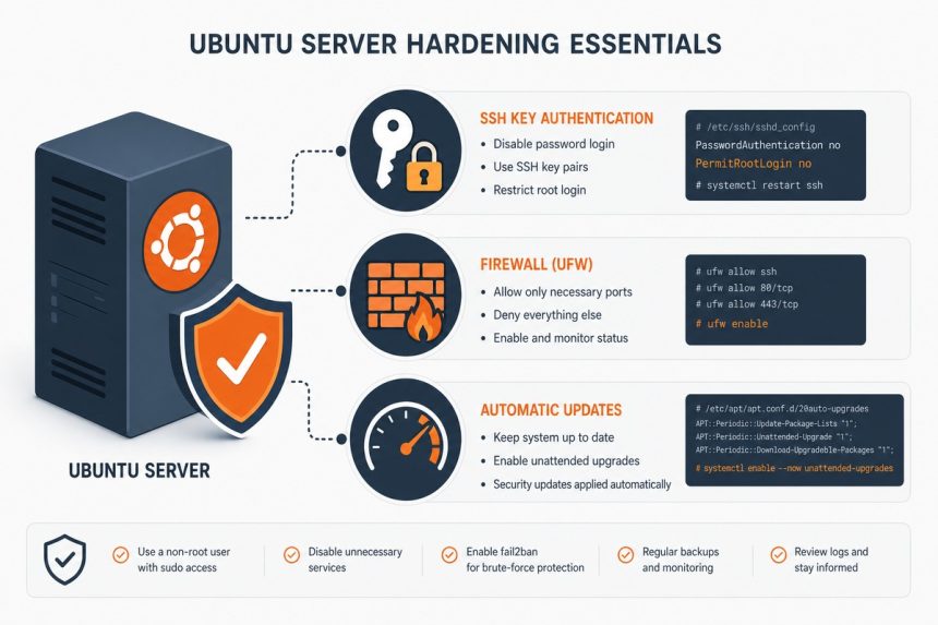 Harden a fresh Ubuntu VPS with UFW, Fail2Ban, and SSH key auth