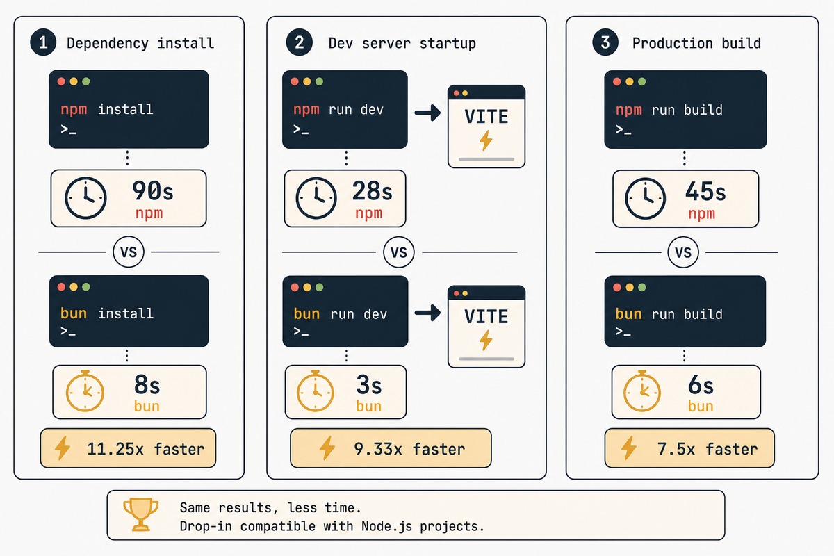 Bun in a Laravel project — replaces npm install, bun run dev runs Vite, generates manifest.json the same way