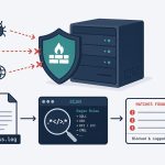fail2ban shield blocking incoming brute-force probes, log file feeding the scanner