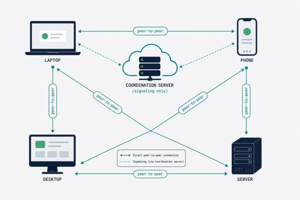 Tailscale mesh — peer-to-peer connections between devices, coordination server