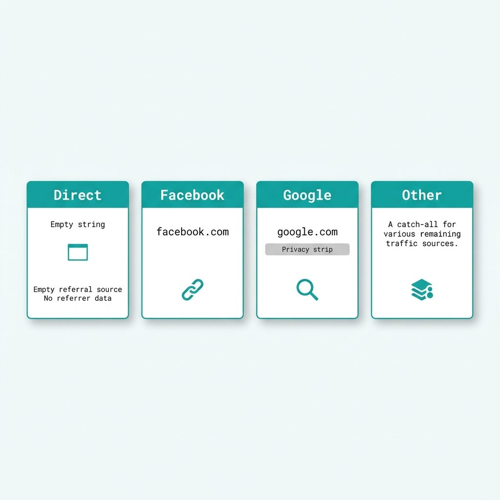 JavaScript check HTTP referrer — document.referrer values for different traffic sources