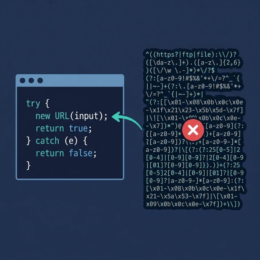 JavaScript check valid URL — URL constructor vs regex