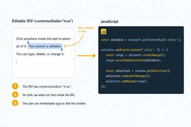 Select all text in a contenteditable div on click