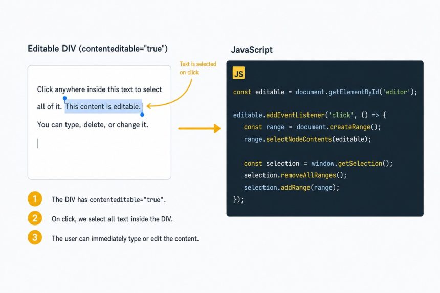 Select all text in a contenteditable div on click