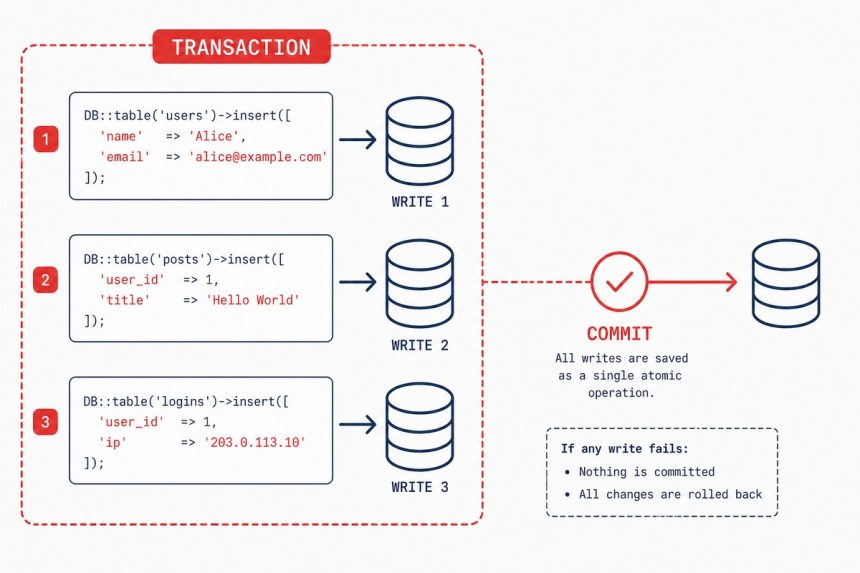 Laravel database transactions explained