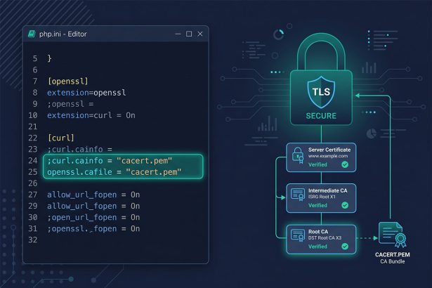 Laravel cURL error 60 SSL certificate problem — CA bundle wiring in php.ini