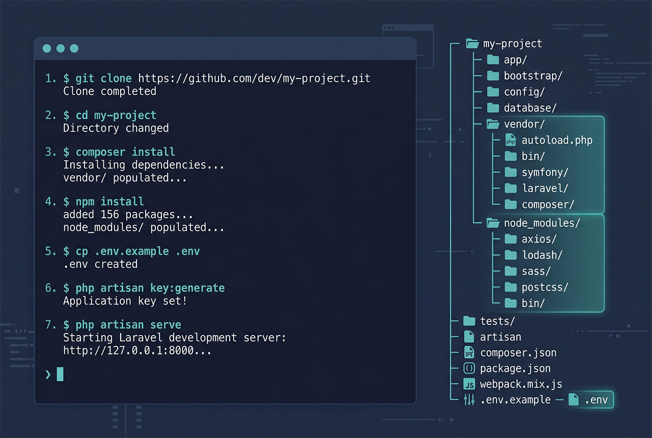 Laravel Run Project from GitHub | how7o