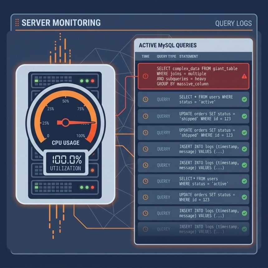 Diagnose MySQL 100% CPU usage with PROCESSLIST and INNODB STATUS