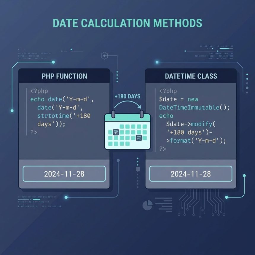 PHP add days to a date — strtotime and DateTimeImmutable side by side