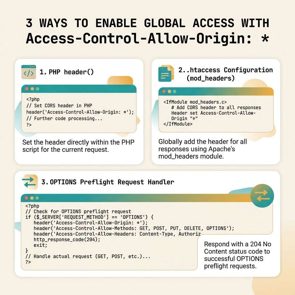 Fix CORS in PHP and Apache — Access-Control-Allow-Origin, preflight OPTIONS handler, whitelist pattern