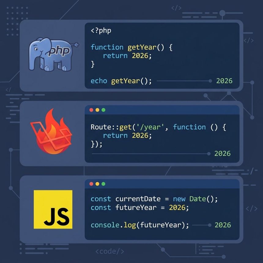 Get the current year in PHP, Laravel and JavaScript