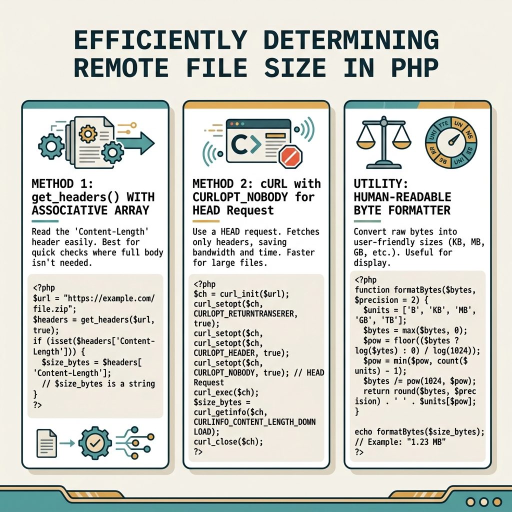 PHP remote file size — get_headers, cURL HEAD with NOBODY, Content-Length parsing