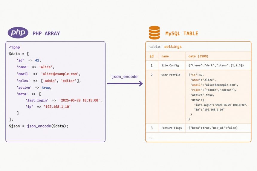 Store a PHP array in a MySQL database with JSON