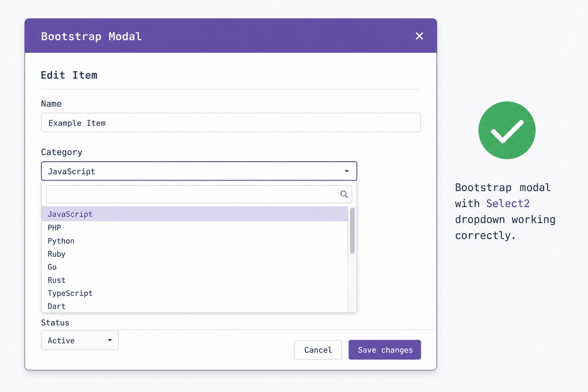 Use Select2 in a Bootstrap Modal (dropdownParent fix) | how7o