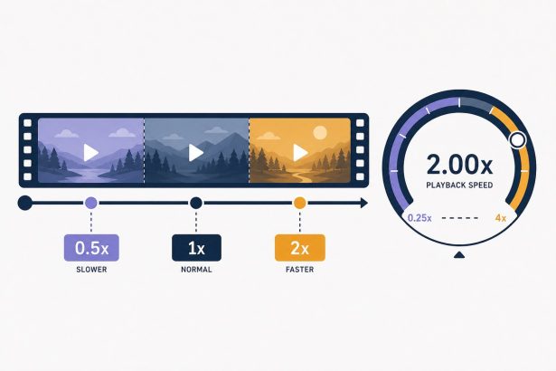 Video timeline with speed multipliers from 0.25x to 4x