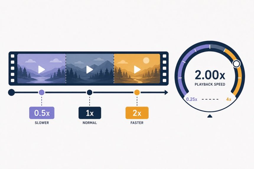 Video timeline with speed multipliers from 0.25x to 4x
