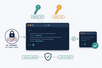 SSH key authentication — keypair, terminal window, lockout-protection parallel session