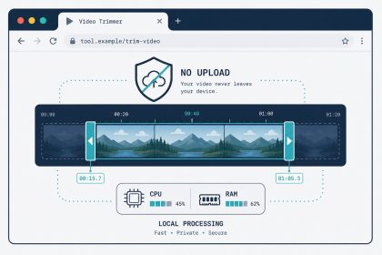 Video timeline with trim handles, processed in a browser without uploading