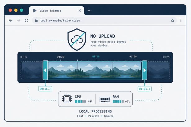 Video timeline with trim handles, processed in a browser without uploading