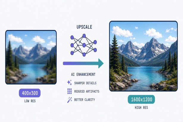 Low-resolution pixelated image upscaled to a crisp 4x larger version