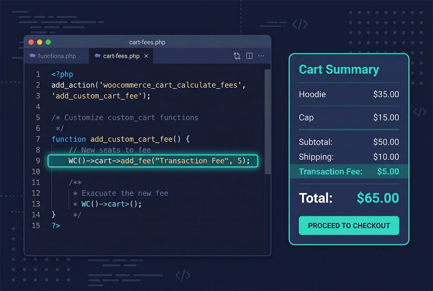 WooCommerce add custom fee — woocommerce_cart_calculate_fees + WC()->cart->add_fee