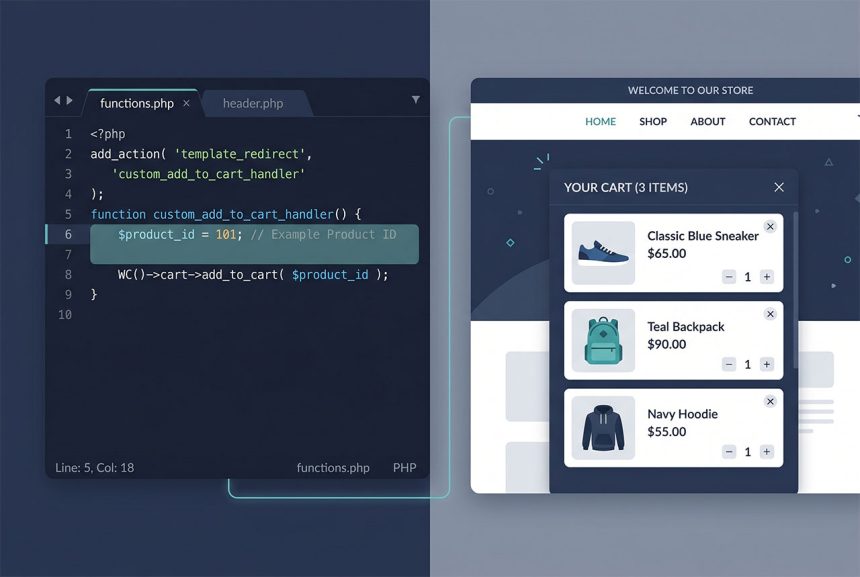 WooCommerce auto add to cart on visit — template_redirect hook and cart dedup