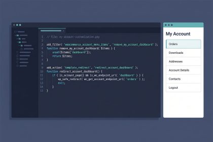 WooCommerce orders as My Account default — menu filter + redirect