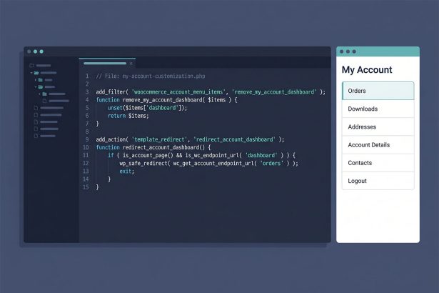 WooCommerce orders as My Account default — menu filter + redirect