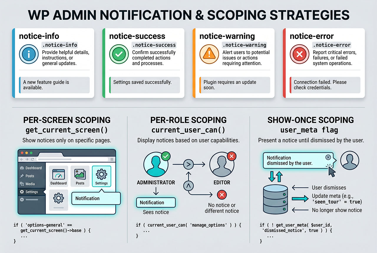 wordpress admin notice — four notice types and the admin_notices hook