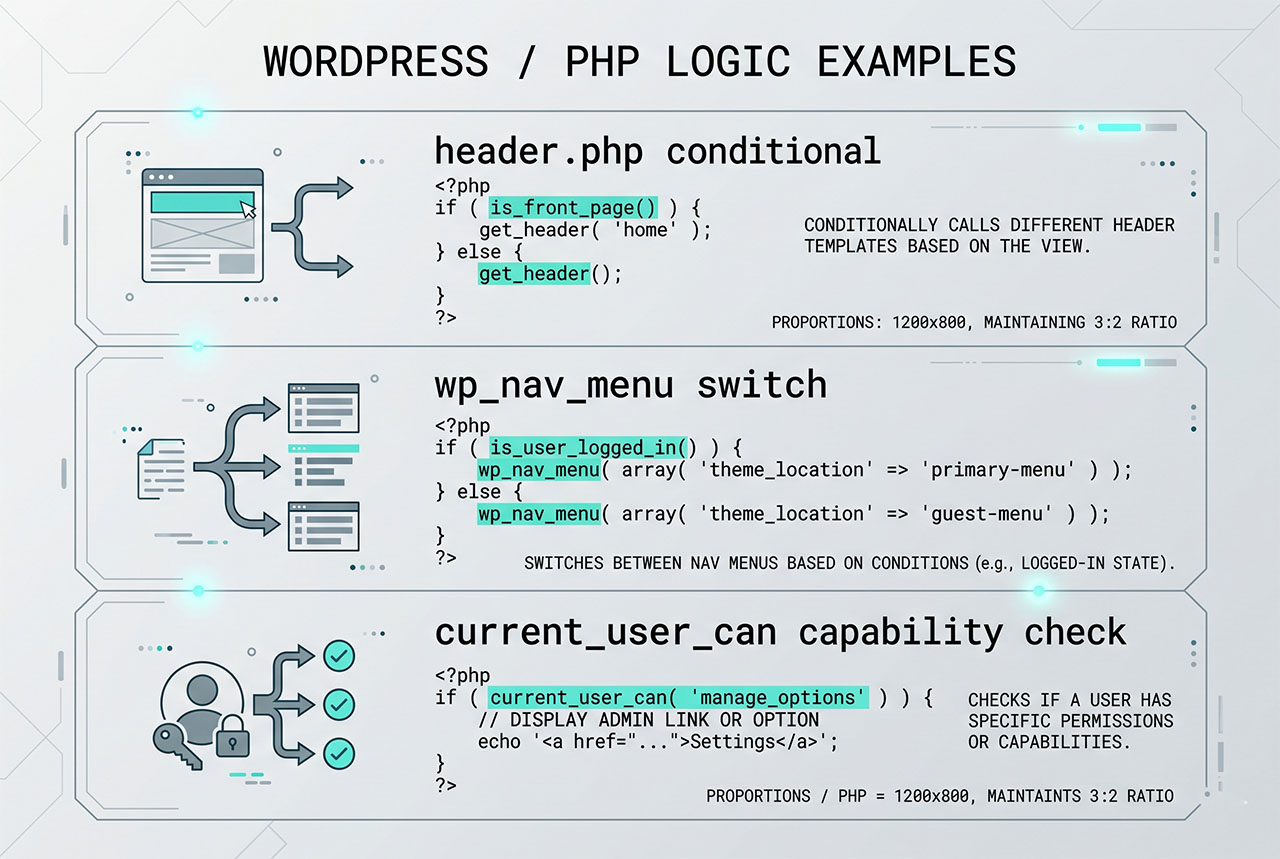 wordpress check user logged in — is_user_logged_in branches header, menu, and REST responses