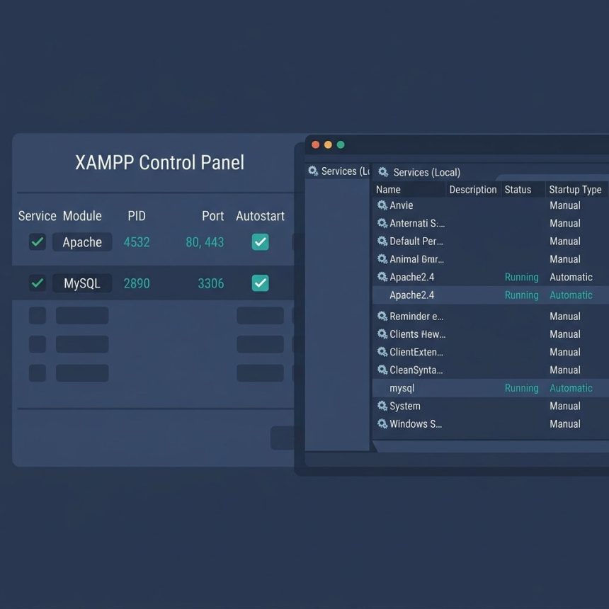 XAMPP autostart Apache and MySQL on Windows — XAMPP Control Panel and services