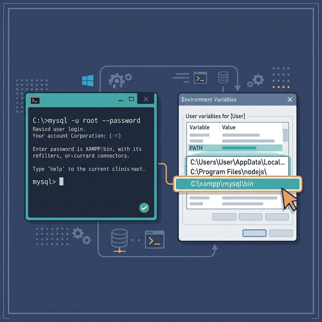 sql tutorials | mysql client tools | mysql command... XAMPP MySQL Command Line on Windows: Fix Not Recognized | how7o