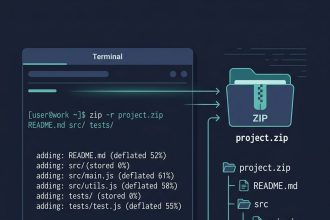 Zip multiple files and directories on Linux — zip -r command